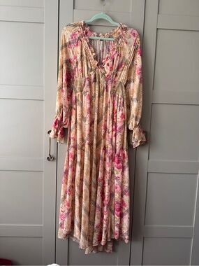 Free People Lena Midi Dress Ethereal Billowy Floral Print Ruffles